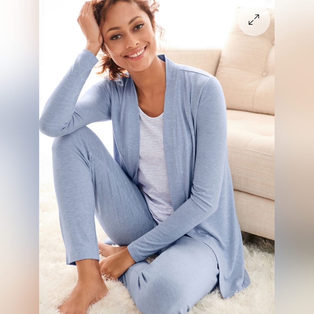 Talbots Blue Striped Open Cardigan Tank Co-Ord Set Medium
